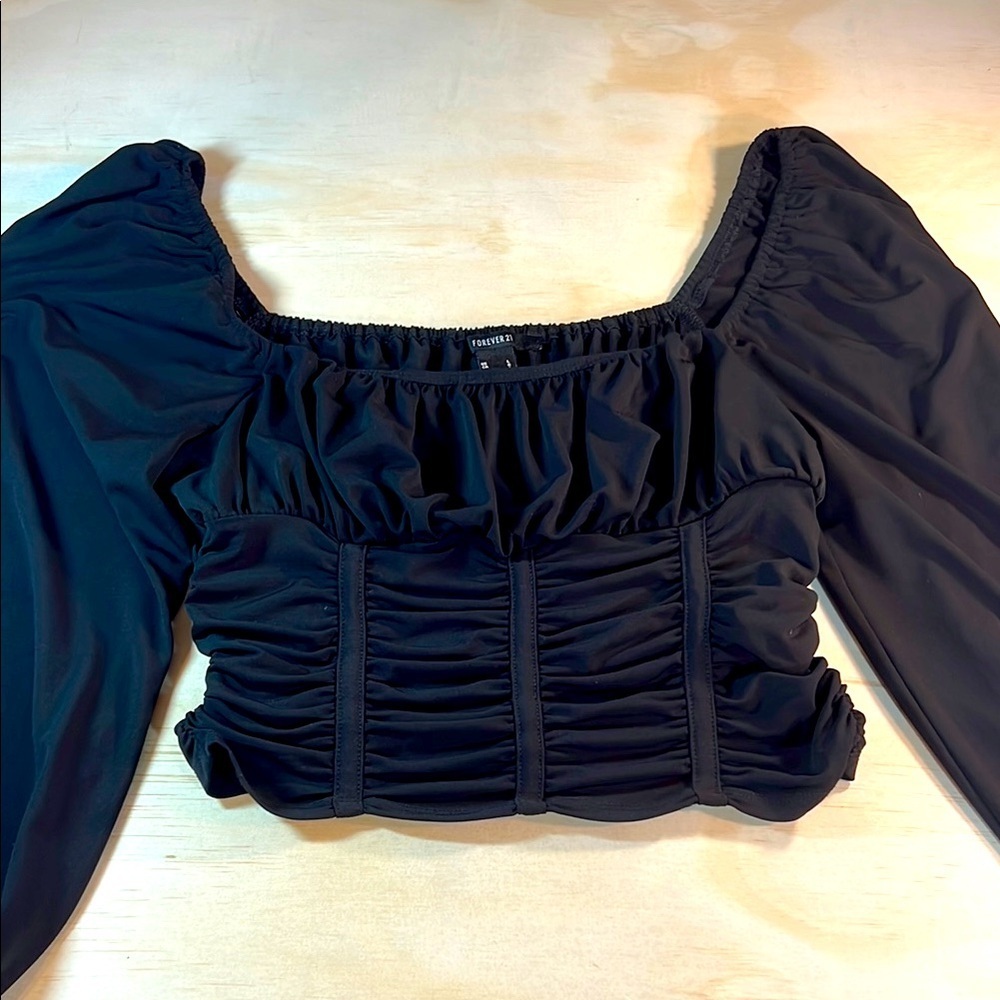 Forever 21 Black Ruched Blouse Sz L